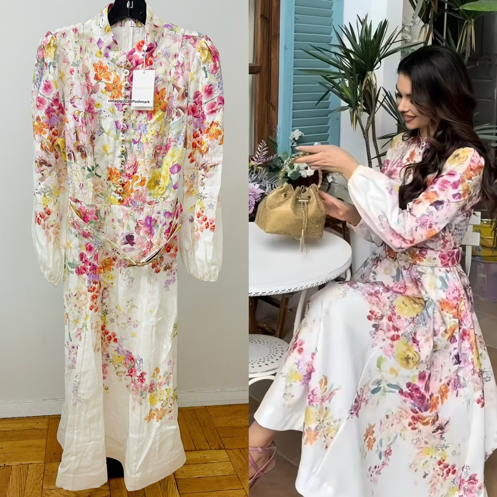 NWT Zimmermann Dress | Zimmermann Natura Midi Dress Buttoned Belted (AU 2/US 8)